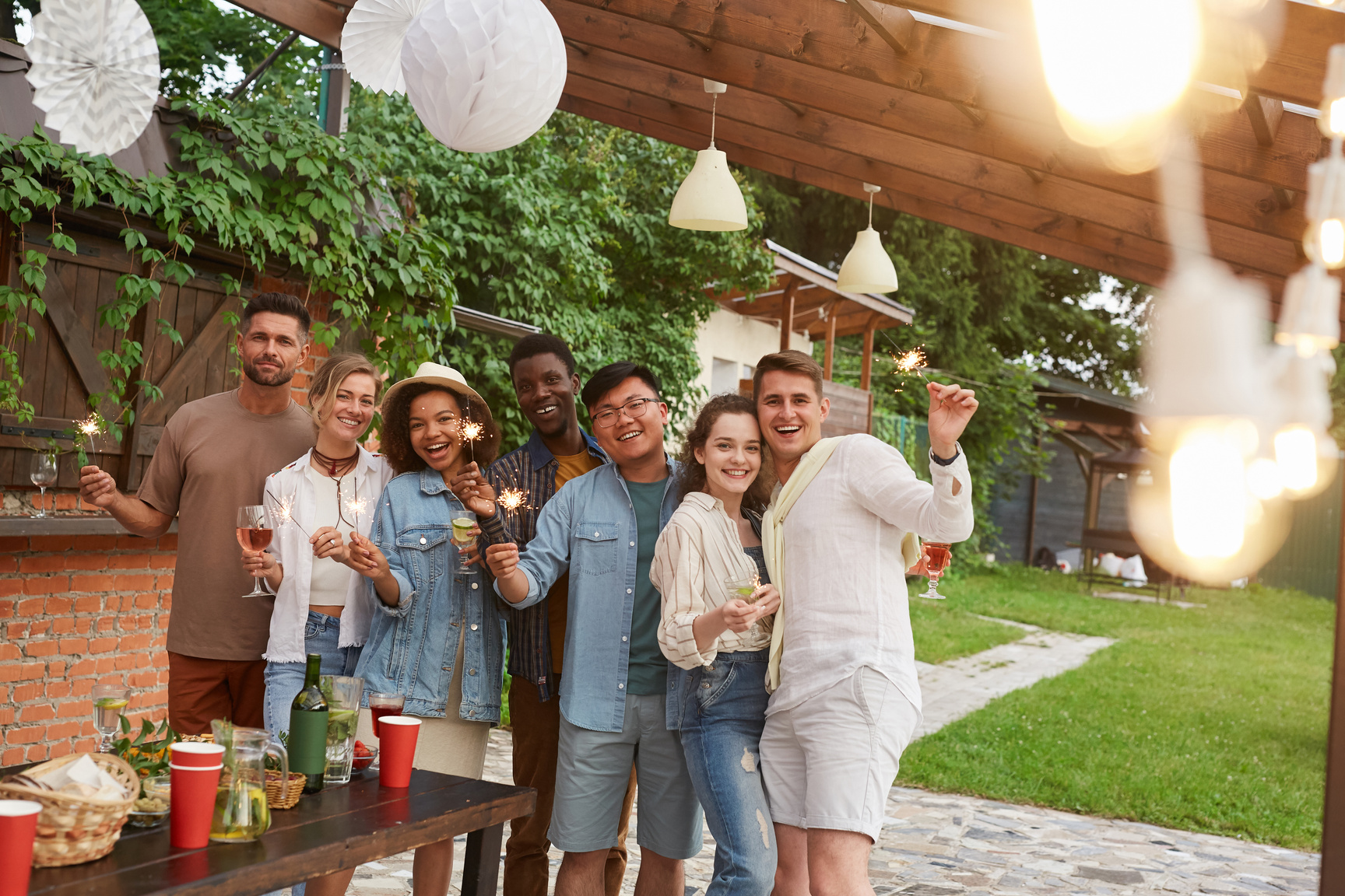 Diverse Group of Friends in Outdoor Social Gathering